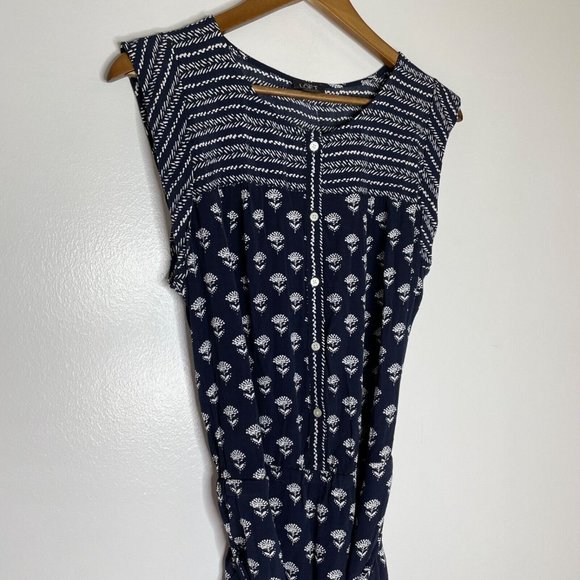 Loft Blue Floral Sleeveless Button Front 4" Shorts Romper Size Large Women’s - Picture 3 of 13